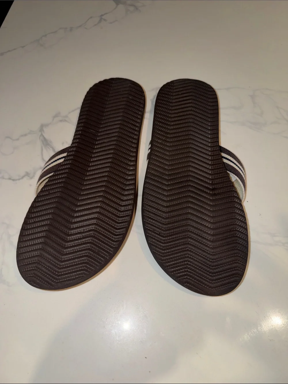 Tommy Hilfiger Comfort Beach Sandal Featuring Striped Polyester Thomg Straps